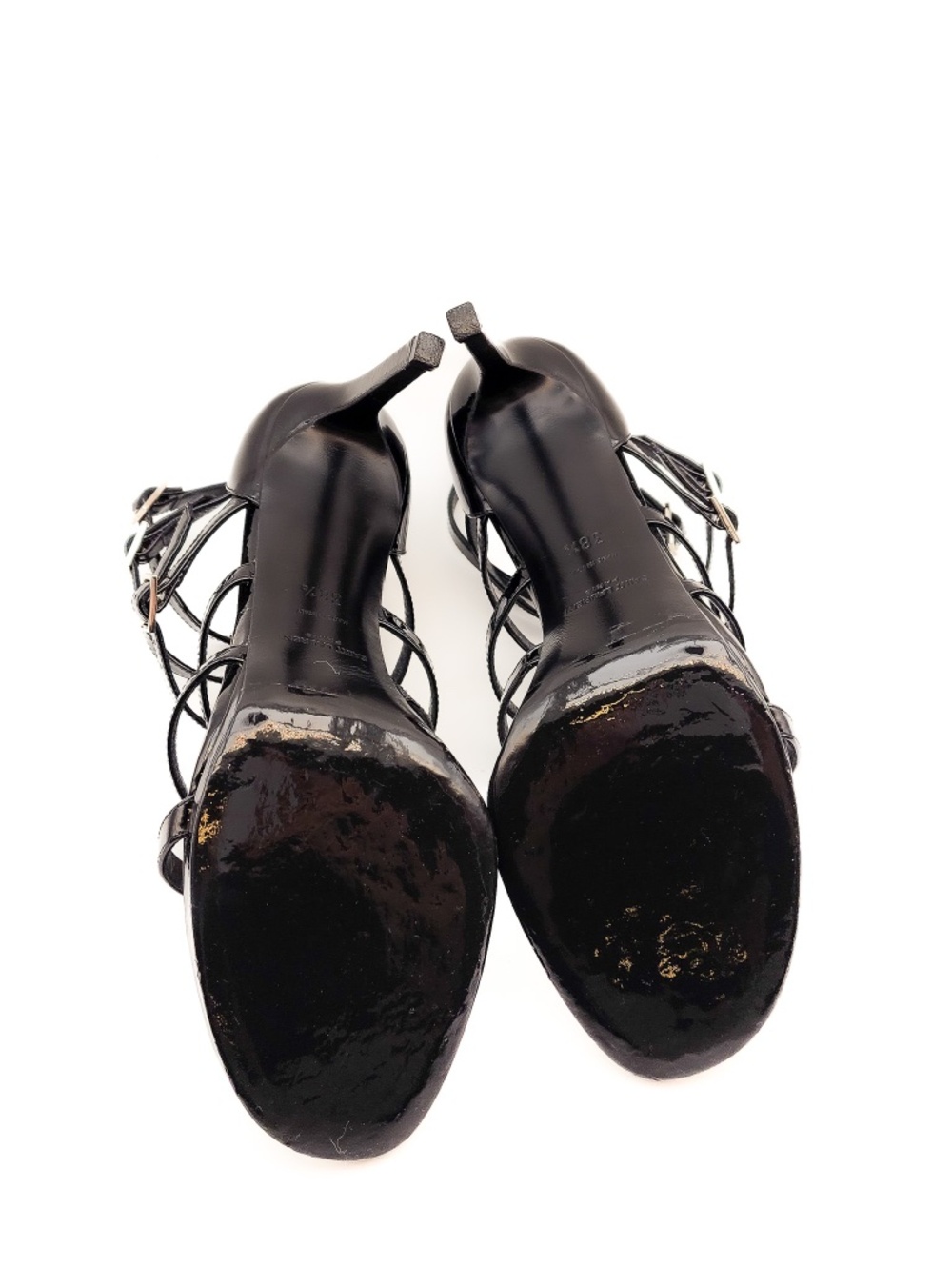 Saint Laurent Strappy Buckle Black Patent Leather Heels EU 37.5 - Picture 8 of 9